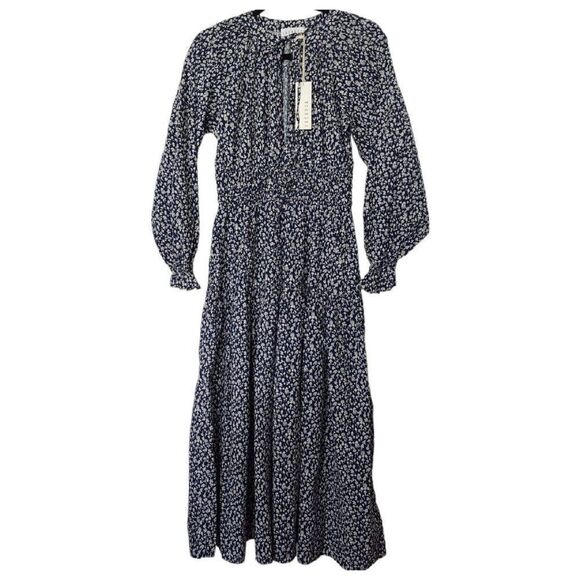 LACAUSA Size S Dama Dress  Blue Magic Mushroom Keyhole Tie Neck Drawstring Waist - Picture 3 of 6